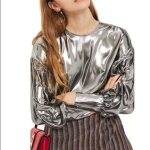 Top Shop Metallic Balloon Sleeve Lame Blouse
